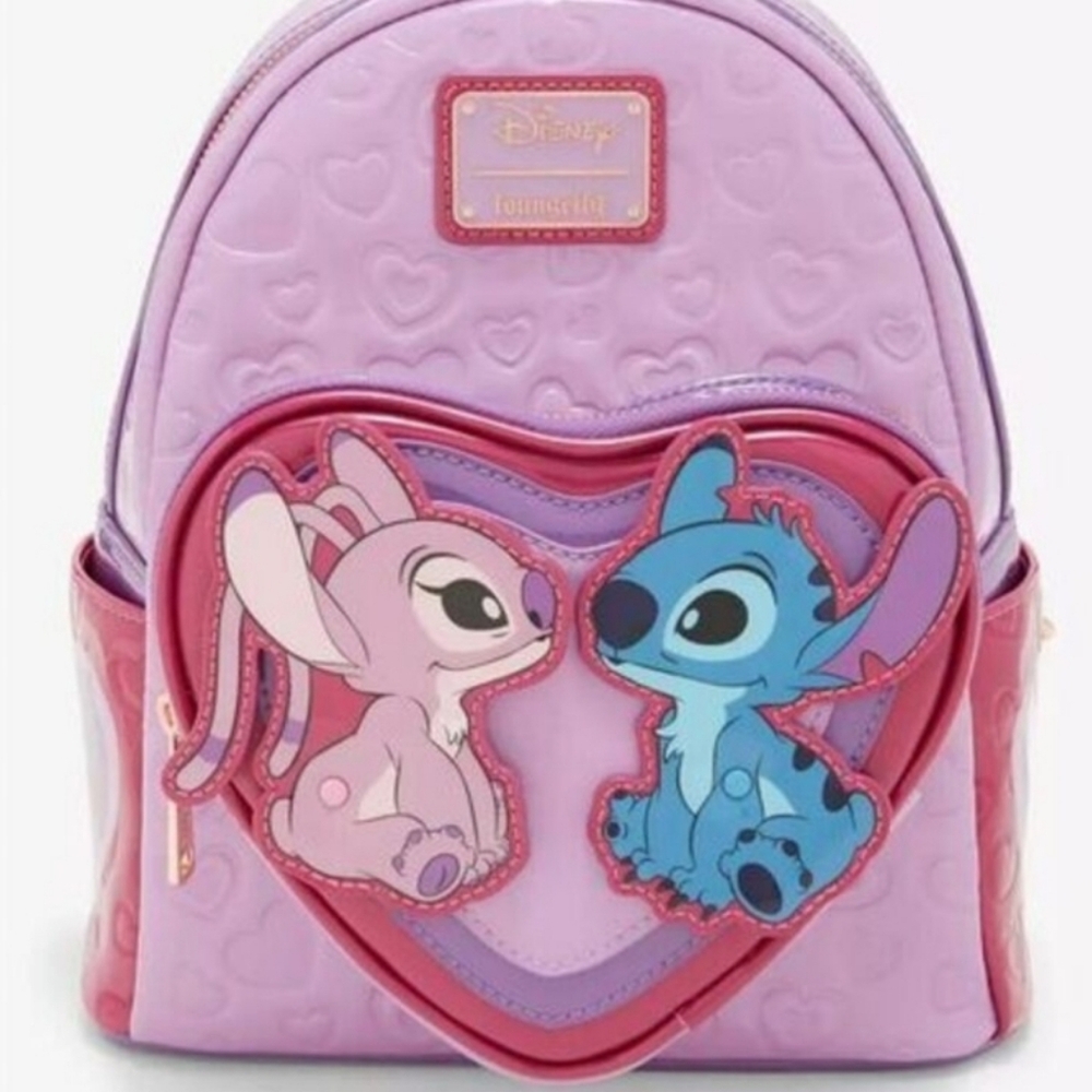 BNWT Stitch and Angel Moving Valentine's Loungefly Backpack And Wallet